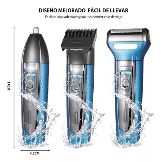 Kit Recortadora De Electrica Recargable Nariz Barba 3 En 1